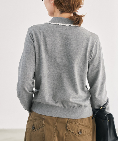 Spick & Span(スピックアンドスパン)の「《一部店舗+WEB限定》フリルレースポロシャツニットカーディガン(カーディガン/ボレロ・レディース・グレー/ネイビー・FREE)」の10枚目の写真