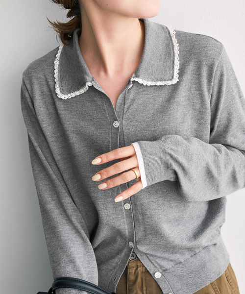 Spick & Span(スピックアンドスパン)の「《一部店舗+WEB限定》フリルレースポロシャツニットカーディガン(カーディガン/ボレロ・レディース・グレー/ネイビー・FREE)」の11枚目の写真