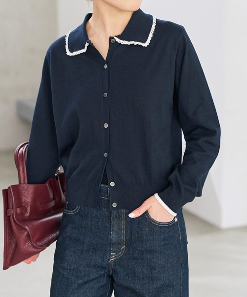 Spick & Span(スピックアンドスパン)の「《一部店舗+WEB限定》フリルレースポロシャツニットカーディガン(カーディガン/ボレロ・レディース・グレー/ネイビー・FREE)」の15枚目の写真