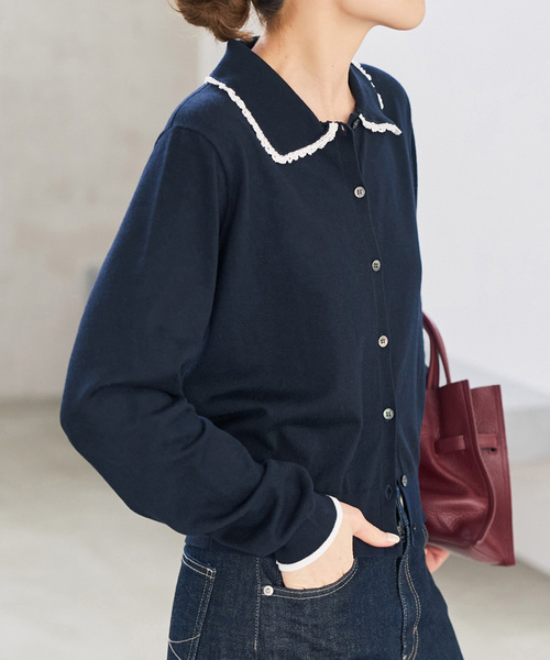 Spick & Span(スピックアンドスパン)の「《一部店舗+WEB限定》フリルレースポロシャツニットカーディガン(カーディガン/ボレロ・レディース・グレー/ネイビー・FREE)」の16枚目の写真
