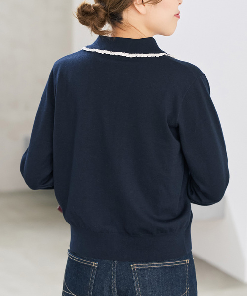 Spick & Span(スピックアンドスパン)の「《一部店舗+WEB限定》フリルレースポロシャツニットカーディガン(カーディガン/ボレロ・レディース・グレー/ネイビー・FREE)」の17枚目の写真