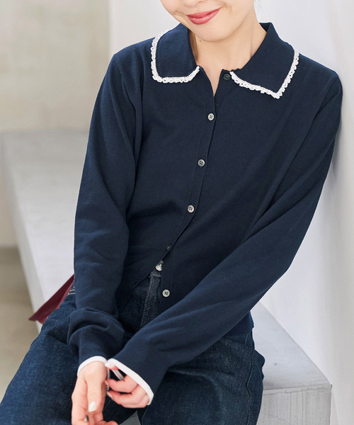 Spick & Span(スピックアンドスパン)の「《一部店舗+WEB限定》フリルレースポロシャツニットカーディガン(カーディガン/ボレロ・レディース・グレー/ネイビー・FREE)」の18枚目の写真