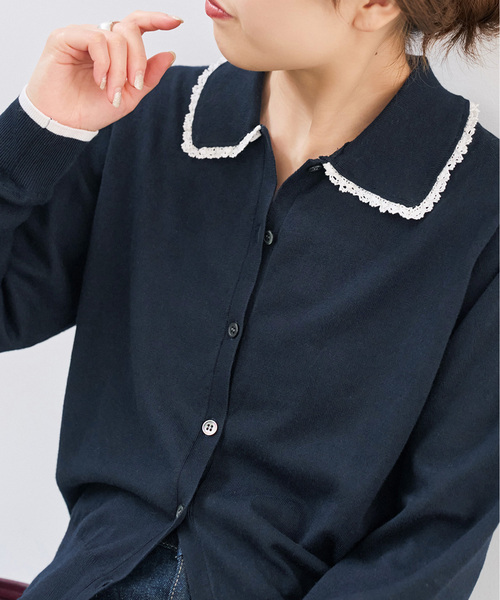 Spick & Span(スピックアンドスパン)の「《一部店舗+WEB限定》フリルレースポロシャツニットカーディガン(カーディガン/ボレロ・レディース・グレー/ネイビー・FREE)」の19枚目の写真