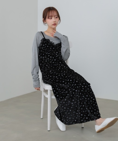 予約商品】ワンピース（ブラック/黒色系・花柄・ボタニカル柄