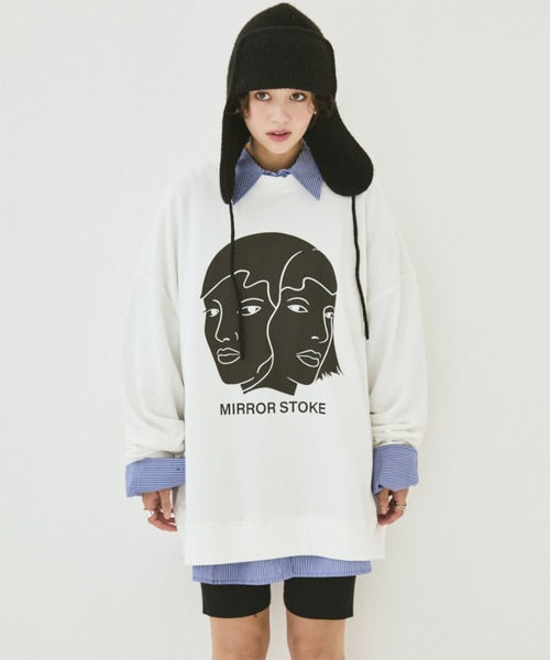 MIRROR STOKE(ミラーストーク)の「【ZOZO限定】MIRROR FACE/FLOWER SWEATSHIRT/ミラーフェイス/フラワースウェットシャツ(スウェット・レディース・グレー/オフホワイト・MEDIUM)」の6枚目の写真