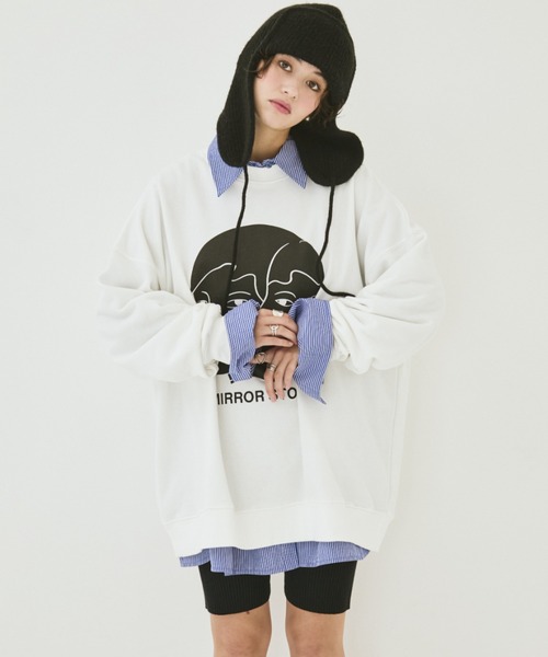MIRROR STOKE(ミラーストーク)の「【ZOZO限定】MIRROR FACE/FLOWER SWEATSHIRT/ミラーフェイス/フラワースウェットシャツ(スウェット・レディース・グレー/オフホワイト・MEDIUM)」の7枚目の写真