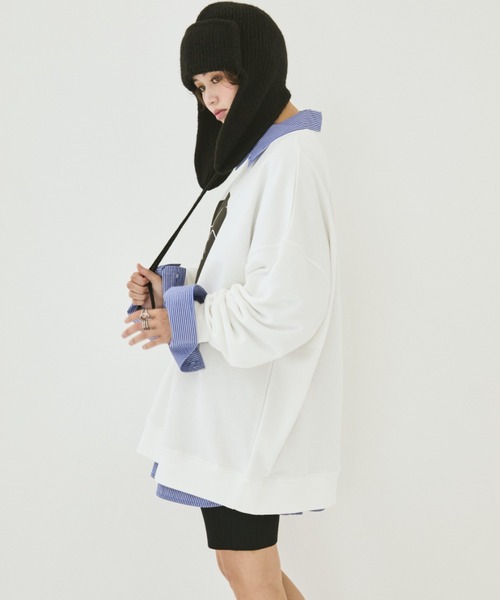 MIRROR STOKE(ミラーストーク)の「【ZOZO限定】MIRROR FACE/FLOWER SWEATSHIRT/ミラーフェイス/フラワースウェットシャツ(スウェット・レディース・グレー/オフホワイト・MEDIUM)」の9枚目の写真