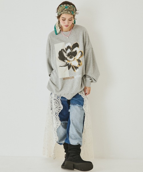 MIRROR STOKE(ミラーストーク)の「【ZOZO限定】MIRROR FACE/FLOWER SWEATSHIRT/ミラーフェイス/フラワースウェットシャツ(スウェット・レディース・グレー/オフホワイト・MEDIUM)」の19枚目の写真