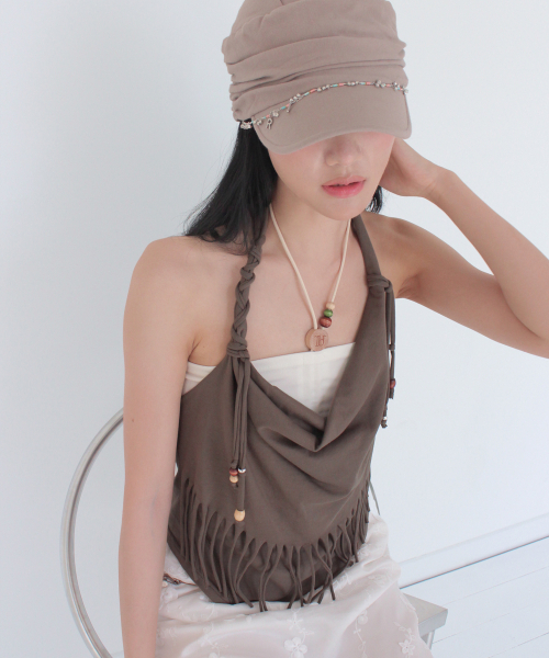 RUBATI(ルバティ)の「アニタ・ロー フリンジカウルホルターネックノースリーブビーズトップ_ブラウン(Tシャツ/カットソー・レディース・その他・1/2)」の5枚目の写真