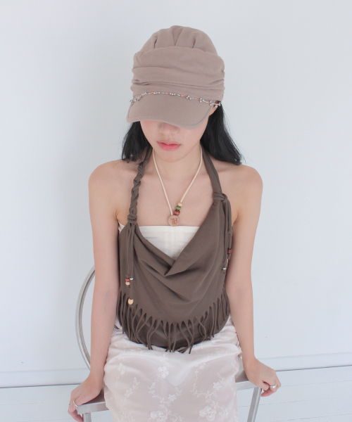 RUBATI(ルバティ)の「アニタ・ロー フリンジカウルホルターネックノースリーブビーズトップ_ブラウン(Tシャツ/カットソー・レディース・その他・1/2)」の6枚目の写真