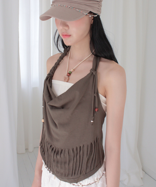 RUBATI(ルバティ)の「アニタ・ロー フリンジカウルホルターネックノースリーブビーズトップ_ブラウン(Tシャツ/カットソー・レディース・その他・1/2)」の8枚目の写真
