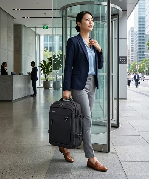 Travel Time(トラベルタイム)の「【TRAVEL TIME 】PC収納・大容量・3WAYスクエアビジネスバッグ ビジネスリュック 通勤・出張対応 ユニセックス A4対応 USBポート付き(ビジネスバッグ・レディース・ブラック/ネイビー・FREE)」の19枚目の写真