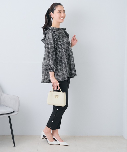 Neige(ネージュ)の「クラシカルフリルリボンツイードトップス(Tシャツ/カットソー・レディース・ベージュ/ブラック・ONE SIZE)」の16枚目の写真