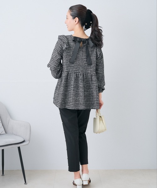Neige(ネージュ)の「クラシカルフリルリボンツイードトップス(Tシャツ/カットソー・レディース・ベージュ/ブラック・ONE SIZE)」の18枚目の写真