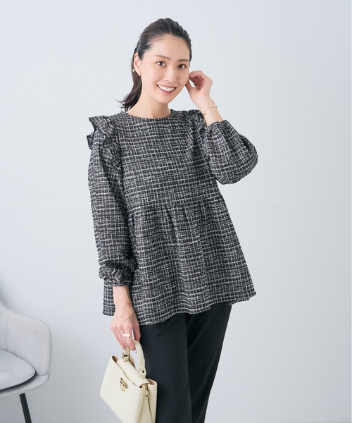 Neige(ネージュ)の「クラシカルフリルリボンツイードトップス(Tシャツ/カットソー・レディース・ベージュ/ブラック・ONE SIZE)」の14枚目の写真