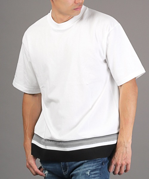 LUXSTYLE(ラグスタイル)の「天竺裾ジャガードリブ半袖Tシャツ(Tシャツ/カットソー・メンズ・ホワイト・M)」の1枚目の写真