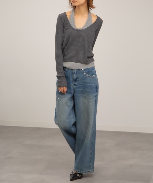 Chiina(チーナ)の「Chiina / ホルターネックレイヤード風リブトップス(ニット/セーター・レディース・アイボリー/ダークグレー/マスタード/チャコールグレー・FREE)」の22枚目の写真