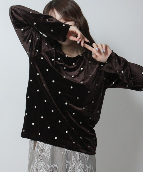 Social GIRL(ソーシャルガール)の「ドット べロアトップス プルオーバー 長袖(Tシャツ/カットソー・レディース・ブラウン/ブラック/オフホワイト・M)」の3枚目の写真