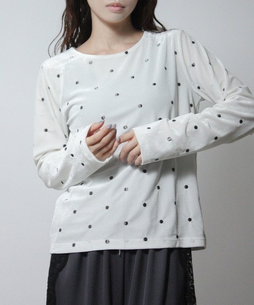 Social GIRL(ソーシャルガール)の「ドット べロアトップス プルオーバー 長袖(Tシャツ/カットソー・レディース・ブラウン/ブラック/オフホワイト・M)」の1枚目の写真