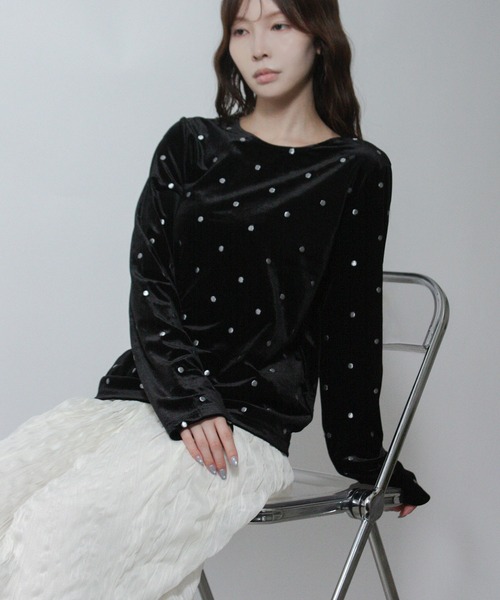 Social GIRL(ソーシャルガール)の「ドット べロアトップス プルオーバー 長袖(Tシャツ/カットソー・レディース・ブラウン/ブラック/オフホワイト・M)」の4枚目の写真
