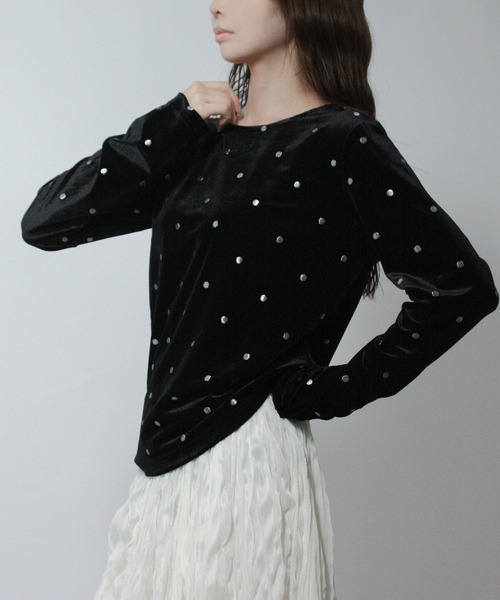 Social GIRL(ソーシャルガール)の「ドット べロアトップス プルオーバー 長袖(Tシャツ/カットソー・レディース・ブラウン/ブラック/オフホワイト・M)」の5枚目の写真