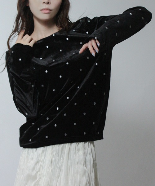 Social GIRL(ソーシャルガール)の「ドット べロアトップス プルオーバー 長袖(Tシャツ/カットソー・レディース・ブラウン/ブラック/オフホワイト・M)」の6枚目の写真