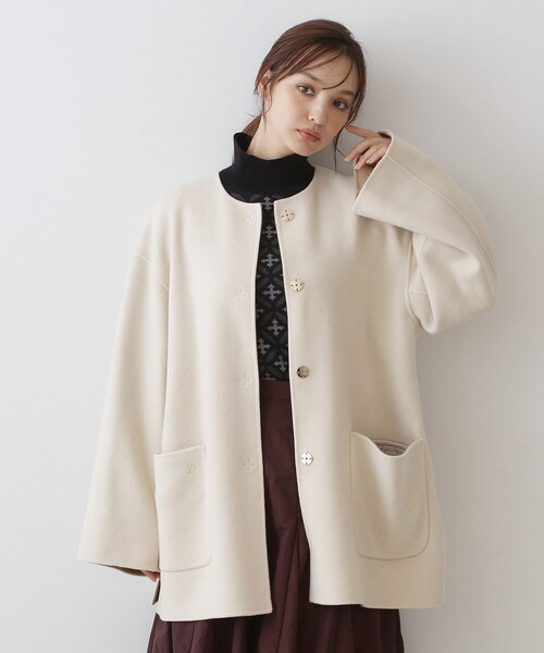 DRESSTERIOR(ドレステリア)の「Super140sリバーシブルコート(ノーカラーコート・レディース・ホワイト系7/ベージュ系その他7/グレー系その他5・36/34/38)」の4枚目の写真