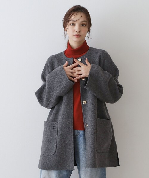 DRESSTERIOR(ドレステリア)の「Super140sリバーシブルコート(ノーカラーコート・レディース・ホワイト系7/ベージュ系その他7/グレー系その他5・36/34/38)」の12枚目の写真