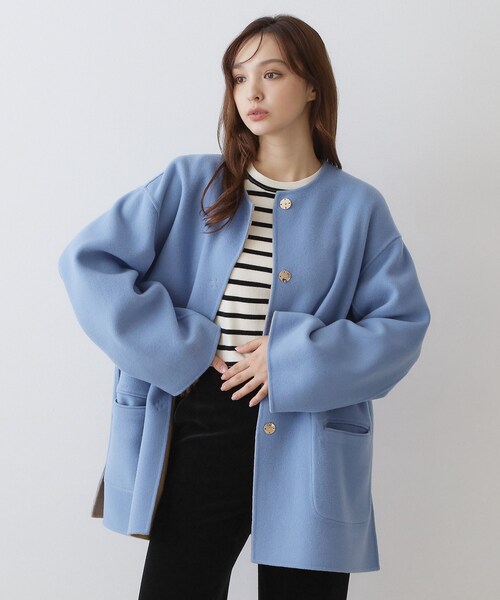 DRESSTERIOR(ドレステリア)の「Super140sリバーシブルコート(ノーカラーコート・レディース・ホワイト系7/ベージュ系その他7/グレー系その他5・36/34/38)」の22枚目の写真