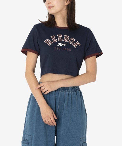 Reebok（リーボック）の「クロップド リンガーTシャツ（Tシャツ/カットソー・レディース・アイボリー/ネイビー・SMALL/X-SMALL/MEDIUM/LARGE）」の2枚目の写真