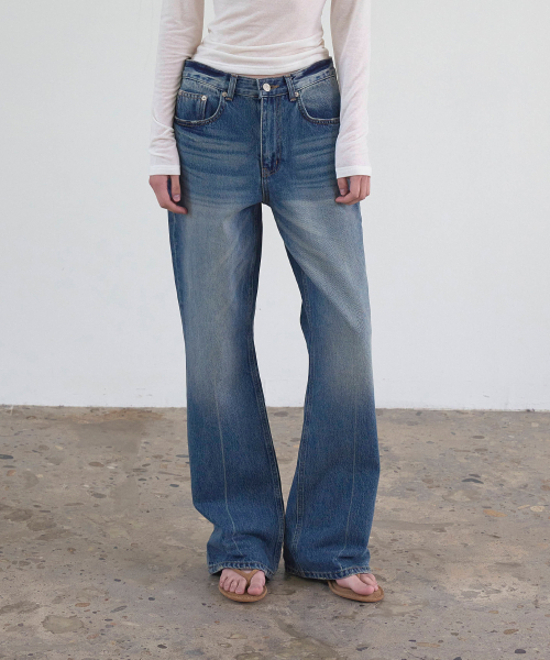 SSIN AND LEE(シンアンドリー)の「Hailey ウォッシュドデニムパンツ ミッドブルー(デニムパンツ・レディース・その他・SMALL/MEDIUM)」の1枚目の写真