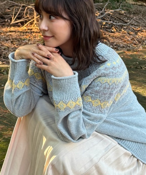 AS KNOW AS plus（アズノゥアズプラス）の「☆さらり 求心柄モールニットプルオーバー（ニット/セーター・レディース・ピンク/ミント/チャコール・FREE）」の2枚目の写真
