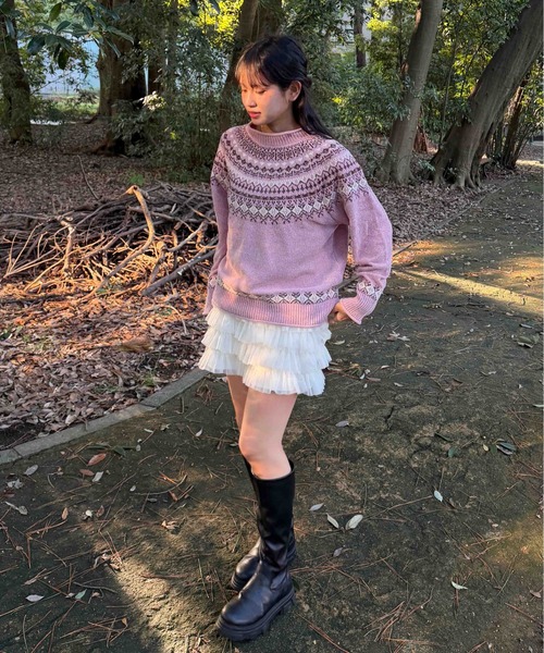 AS KNOW AS plus（アズノゥアズプラス）の「☆さらり 求心柄モールニットプルオーバー（ニット/セーター・レディース・ピンク/ミント/チャコール・FREE）」の4枚目の写真