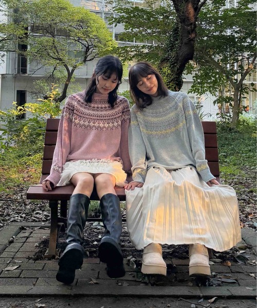 AS KNOW AS plus（アズノゥアズプラス）の「☆さらり 求心柄モールニットプルオーバー（ニット/セーター・レディース・ピンク/ミント/チャコール・FREE）」の7枚目の写真
