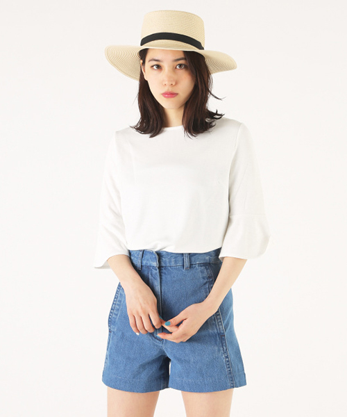 MOUSSY（マウジー）の「FLARE SLEEVE POINT TOPS（Tシャツ/カットソー・レディース・ホワイト/ライトグレー/ブラック/ピンク・FREE）」の2枚目の写真