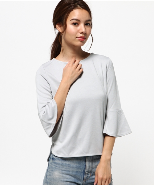 MOUSSY（マウジー）の「FLARE SLEEVE POINT TOPS（Tシャツ/カットソー・レディース・ホワイト/ライトグレー/ブラック/ピンク・FREE）」の11枚目の写真