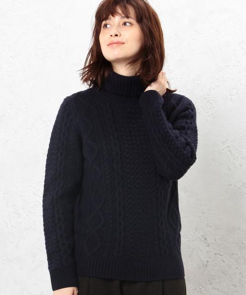 green label relaxing(グリーンレーベルリラクシング)の「CB HAMILTON ARAN タートルニット 5G(ニット/セーター・レディース・オフホワイト/ライトグレー/ネイビー・40/38)」の3枚目の写真