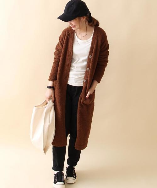 coen（コーエン）の「モールヤーンロングカーディガン（カーディガン/ボレロ・レディース・ブラウン/ネイビー・FREE）」の2枚目の写真