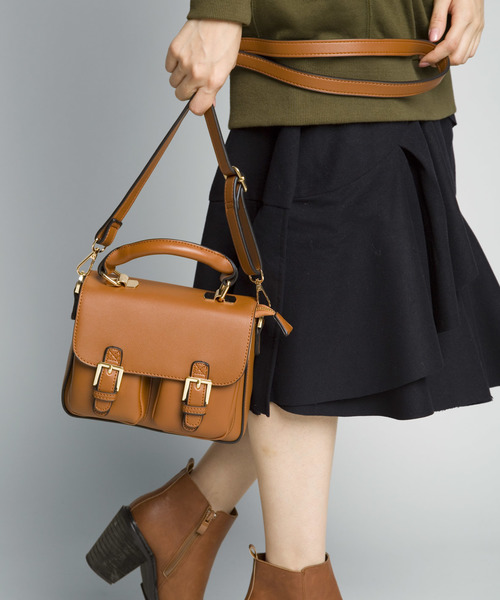 PLAIN CLOTHING（プレーンクロージング）の「フロントダブルポケットハンドバッグ/ショルダーバッグ【PLAIN CLOTHING】（ショルダーバッグ・レディース・ブラック/キャメル/グレー・FREE）」の16枚目の写真