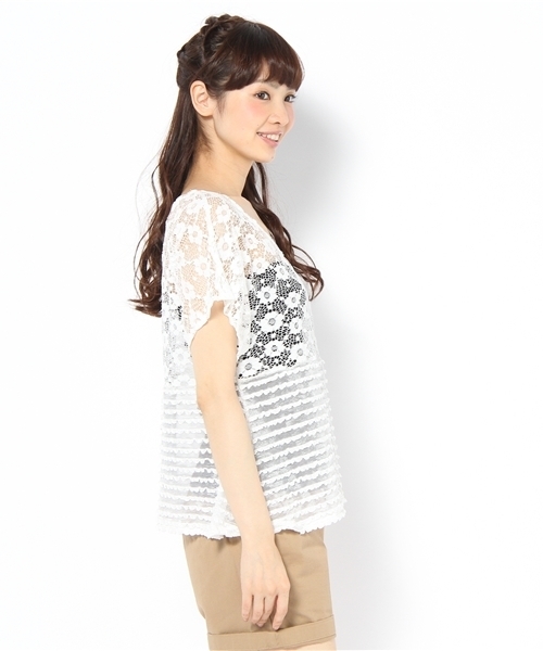 mystic（ミスティック）の「レース切替T（Tシャツ/カットソー・レディース・ブラック/ベージュ/オフホワイト・ﾌﾘ-）」の7枚目の写真