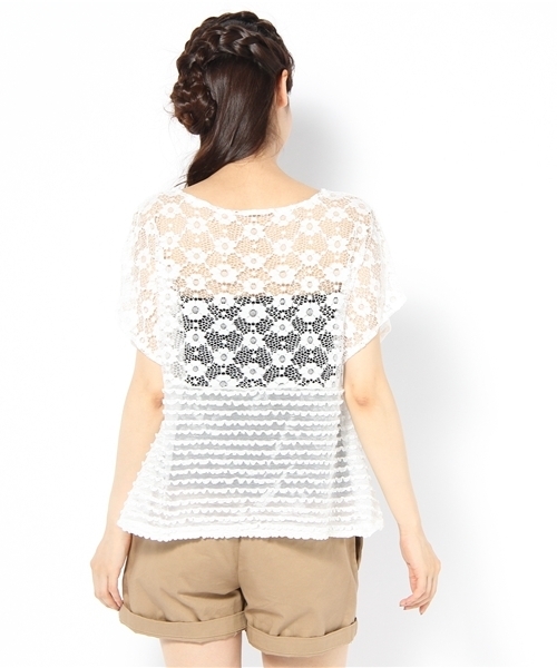 mystic（ミスティック）の「レース切替T（Tシャツ/カットソー・レディース・ブラック/ベージュ/オフホワイト・ﾌﾘ-）」の4枚目の写真