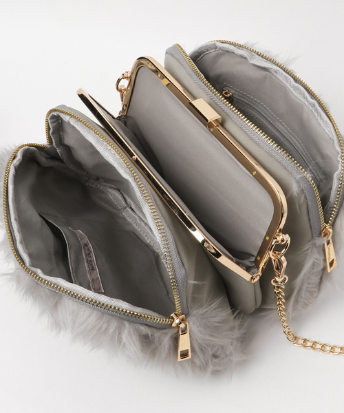 one after another NICE CLAUP（ワンアフターアナザーナイスクラップ）の「ファーミニショルダー（ショルダーバッグ・レディース・ライトグレー/アイボリー/キャメル・FREE）」の6枚目の写真