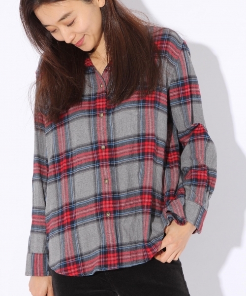 niko and...（ニコアンド）の「20ふんわりネルチェックシャツ（シャツ/ブラウス・レディース・グレー/ネイビー/イエロー/レッド・MEDIUM/LARGE/SMALL）」の2枚目の写真