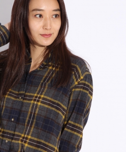 niko and...（ニコアンド）の「20ふんわりネルチェックシャツ（シャツ/ブラウス・レディース・グレー/ネイビー/イエロー/レッド・MEDIUM/LARGE/SMALL）」の4枚目の写真