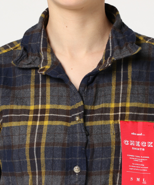 niko and...（ニコアンド）の「20ふんわりネルチェックシャツ（シャツ/ブラウス・レディース・グレー/ネイビー/イエロー/レッド・MEDIUM/LARGE/SMALL）」の5枚目の写真