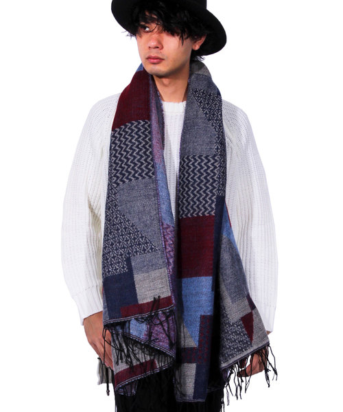 ８(eight)（エイト）の「幾何学柄 ロングマフラー ストール（マフラー・メンズ・ブラック/ブルー/ネイビー・FREE）」の10枚目の写真