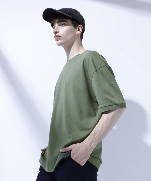 EMMA CLOTHES（エマクローズ）の「コーマビッグシルエットカットソー（Tシャツ/カットソー・メンズ・スモークピンク/オリーブ/ネイビー/オフホワイト/イエロー/ブラウン/ブラック/チャコール・FREE）」の6枚目の写真