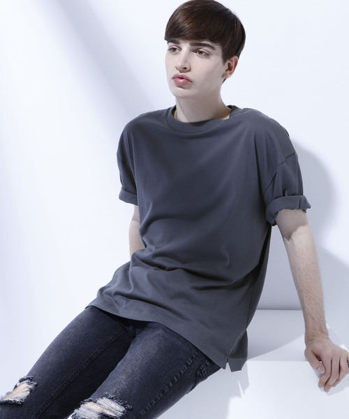 EMMA CLOTHES（エマクローズ）の「コーマビッグシルエットカットソー（Tシャツ/カットソー・メンズ・スモークピンク/オリーブ/ネイビー/オフホワイト/イエロー/ブラウン/ブラック/チャコール・FREE）」の4枚目の写真