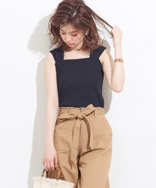 natural couture(ナチュラルクチュール)の「ワッフル太ストラップキャミ(Tシャツ/カットソー・レディース・ピンクベージュ/ブラック/レッド/アイボリー/トップグレー・FREE)」の10枚目の写真