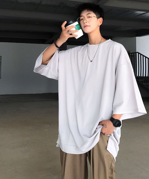 neos（ネオス）の「【neos -addictive design-】ビッグシルエット 1/2スリーブ ポンチスウェットPO（スウェット・メンズ・ホワイト/ブラック/ブラック×イエロー/グレー/テラコッタ/ライトグリーン/パープル/ワインレッド/オフホワイト・MEDIUM/LARGE）」の18枚目の写真